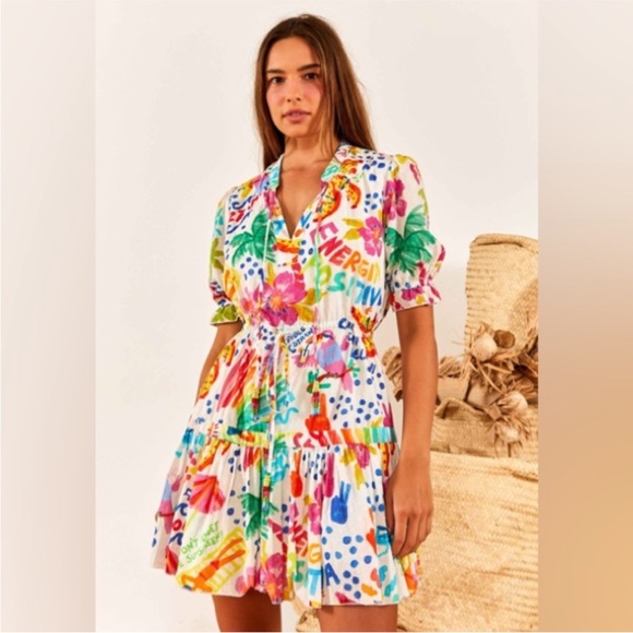 Farm Rio Anthropologie White Good Vibes Mini Dress - Picture 9 of 11